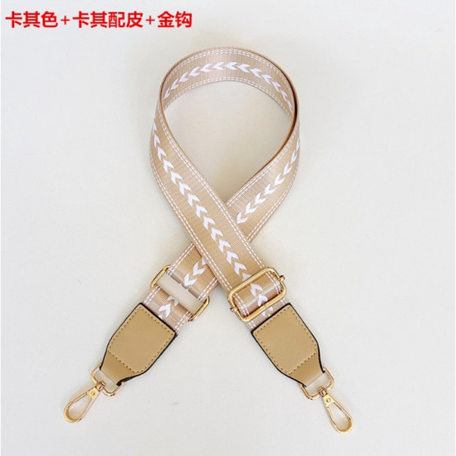 mamabao 包包背帶 民族風帆布肩背帶 側背帶 斜背帶 替換背帶 相機背帶, 1個, 箭頭-卡其色+卡其配皮+金鉤