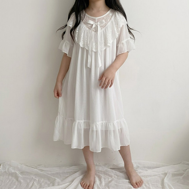 쪼꼬마미 아리 레이스 아동 여아 주니어 공주 홈웨어 파자마 잠옷 원피스