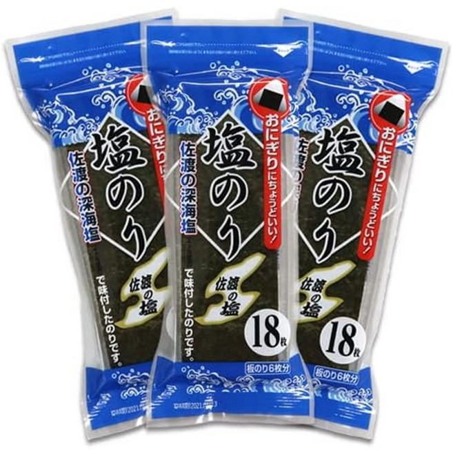 일본 조미김 소금 김 3컷 54장 도시락 오니기리 삼각김밥용 시오노리, 18장 x 3개, 1개