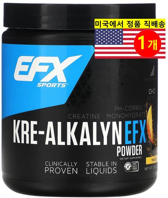 EFX 크리 알카린 크레 알카라인 버퍼드 크레아틴 망고맛 220g 크레아틴로딩, 1개 - 쿠팡
