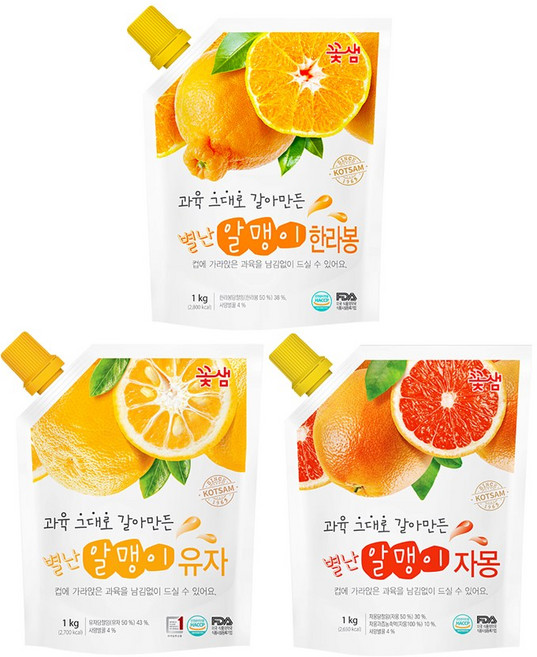 꽃샘 별난알맹이 3P (유자1kg *자몽1kg *한라봉1kg), 1kg, 1개, 1개입