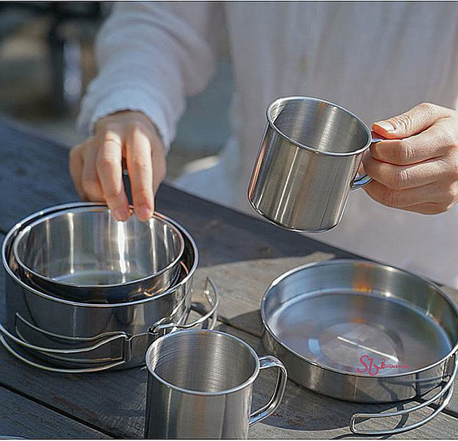 코펠 식기 장비 캠핑 백패킹 세트 후라이팬 냄비 8개 스텐 컵접시 용품 후라이팬컵bvx759, SBD_8P SET, 1개