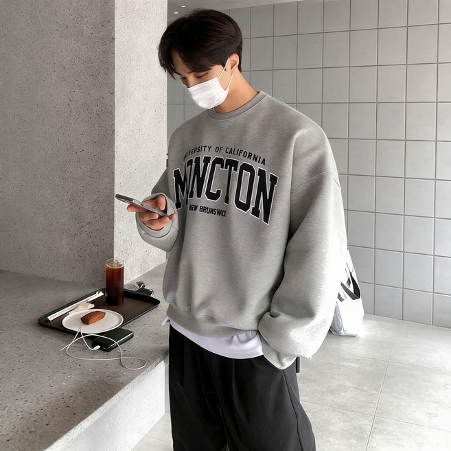 ANYOU 남성 프린팅 캐주얼 긴팔티 루즈핏 빅사이즈 맨투맨