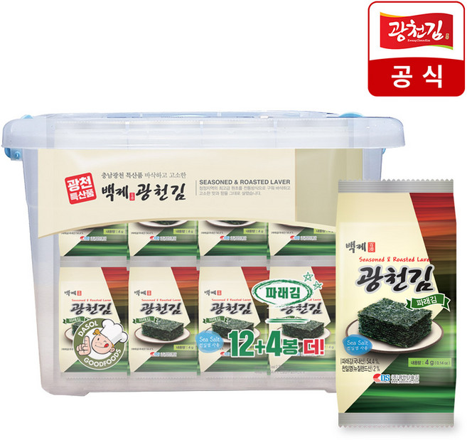 광천김 백제 파래도시락김 4g 32봉+리빙박스 패키지, [광천김] 백제 파래도시락김 4g 32봉+리빙박스 패키