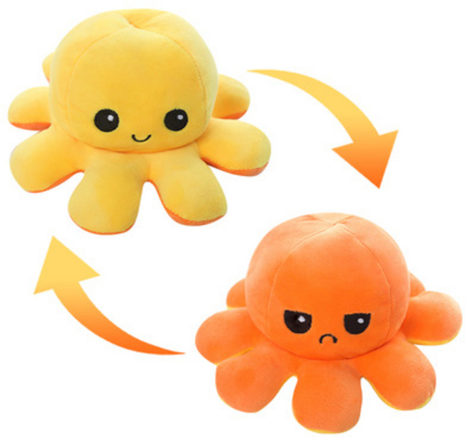 양면 문어 리버시블 인형 감정 반전 기분 표현, 옐로우오렌지, 13cm, 1개