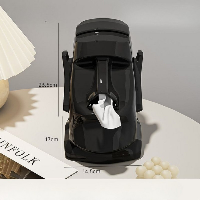 이스터섬 모아이 스탯추 데스크 정리함 / 다기능 스톤 헤드 페이퍼 박스 / 안경 헤드폰 거치대 / 고풍스런 모아이 감성으로 공간 업그레이드!, black, 1개