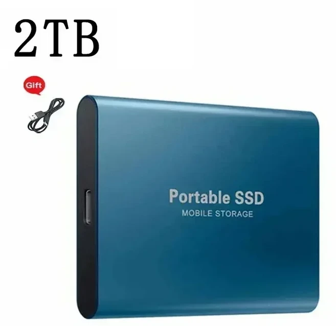 오리지널 레노버 T5 미니 슬림 휴대용 외장 SSD USB 3.1 고속 플러그 앤 플레이 PC Mac 및 노트북용 솔리드, 02 Blue-2TB