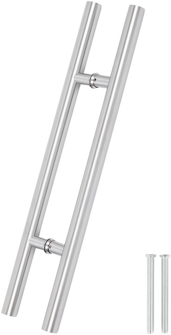 철물이네 강화도어 손잡이 340mm 스텐 원형 일자, 1개, 실버무광 (홀간격340)