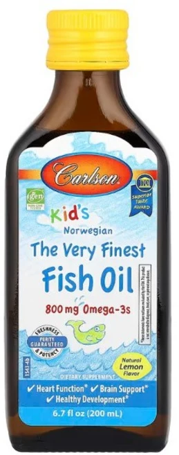 칼슨랩스 키즈 어린이 노르웨이산 베리 피니스트 피쉬오일 내츄럴 천연 레몬 800mg 오메가 3, 레몬맛, 200ml, 2개 - 쿠팡
