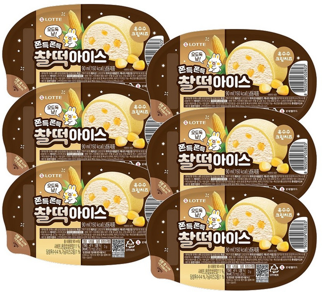찰떡아이스 옥수수n크림치즈 아이스크림, 6개, 90ml