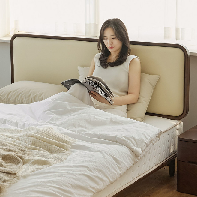 상일리베가구 고흐 롱바디 가죽헤드 원목 침대 프레임, 클래식화이트