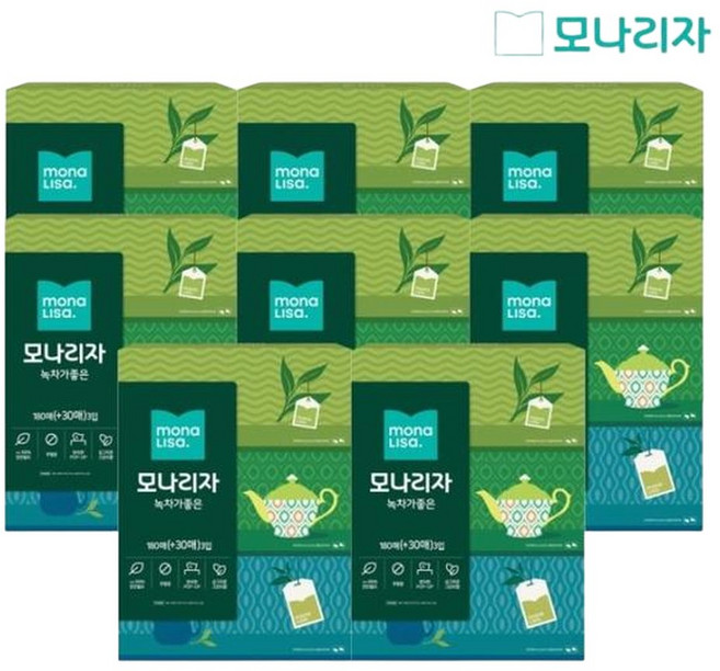 모나리자 녹차가좋은 미용티슈 180&30매3입 8박스(총 24박스), 3개