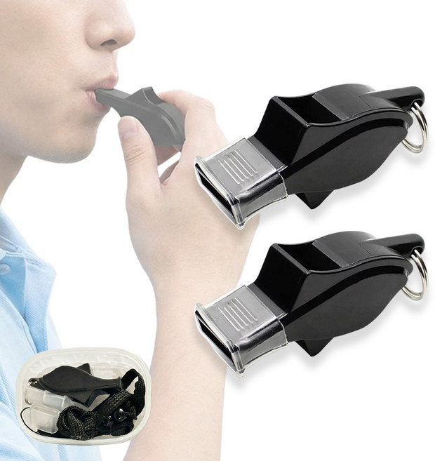 앙플러스 프리미엄 강력 호루라기 휘슬, 2개, 블랙