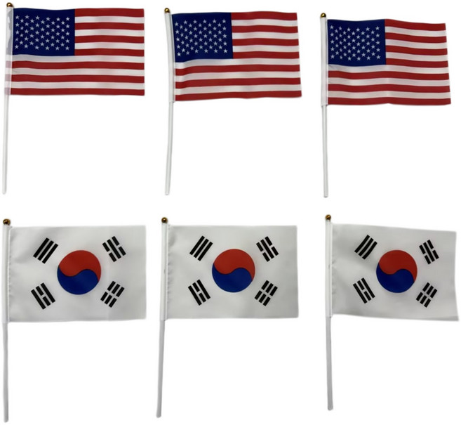 손펄럭 14x21cm 한국 태극기 + 미국 성조기 각, 6개, MIXED COLOUR