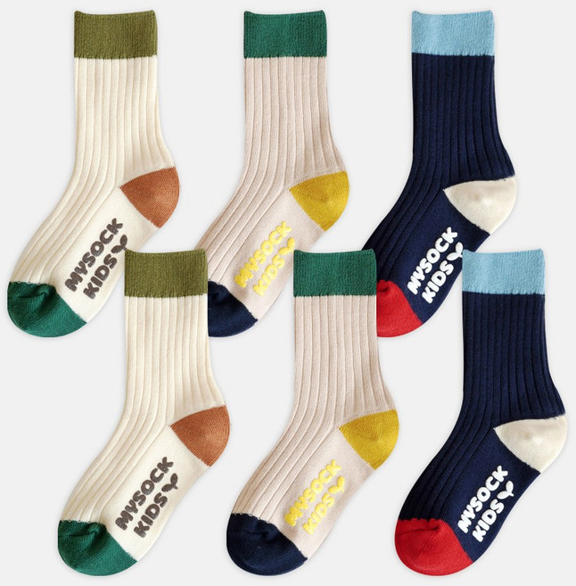 마이싹 토이 배색 골지 아동 양말 6켤레