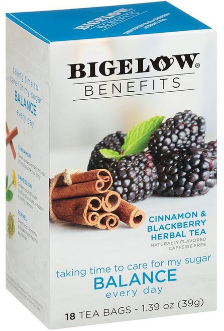 Bigelow Benefits 밸런스 시나몬 블랙베리 허브 티 카페인 프리 18개 6개 팩 총 108개 티백 192277