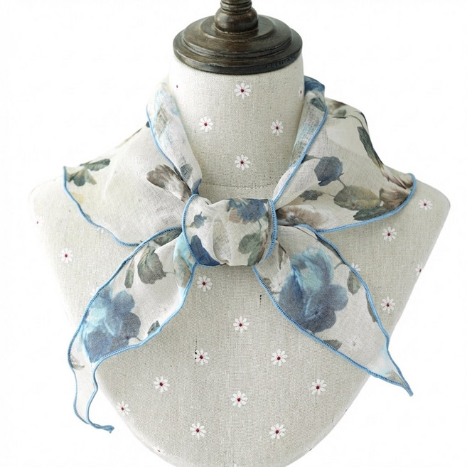 메리앤유 플라워 린넨터치 여름 쁘띠 미니 삼각 스카프