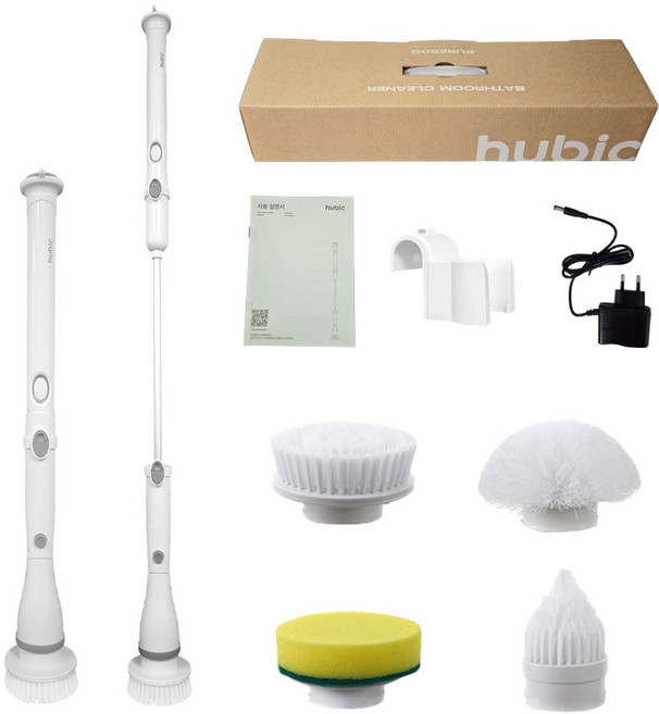 휴빅 무선 전동 욕실 청소기 화장실 바닥 타일 변기 청소솔 물때제거 분당500스핀, 화이트, HB-2142BW