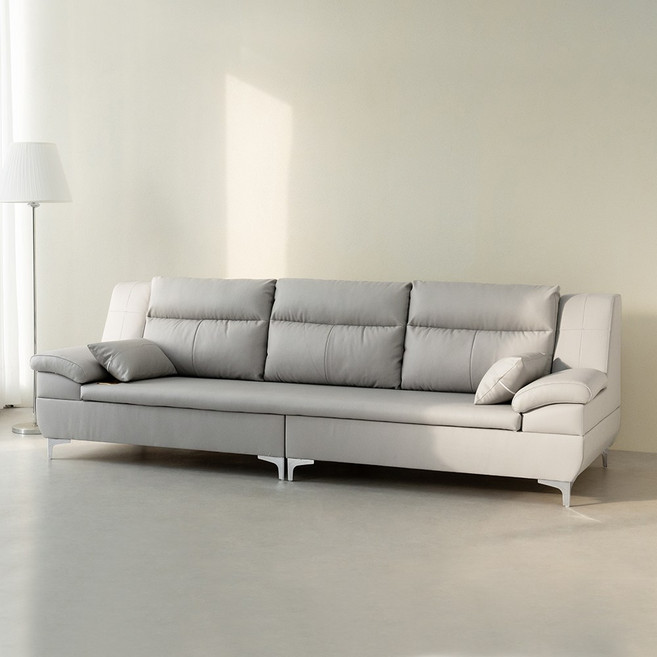 동서가구 테라 천연 면피가죽 온열 황토볼 4인용 흙소파 DF925868, 라이트그레이