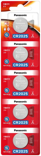 파나소닉 리튬 코인 배터리 어린이 보호 포장 CR2025, 5개입, 1개