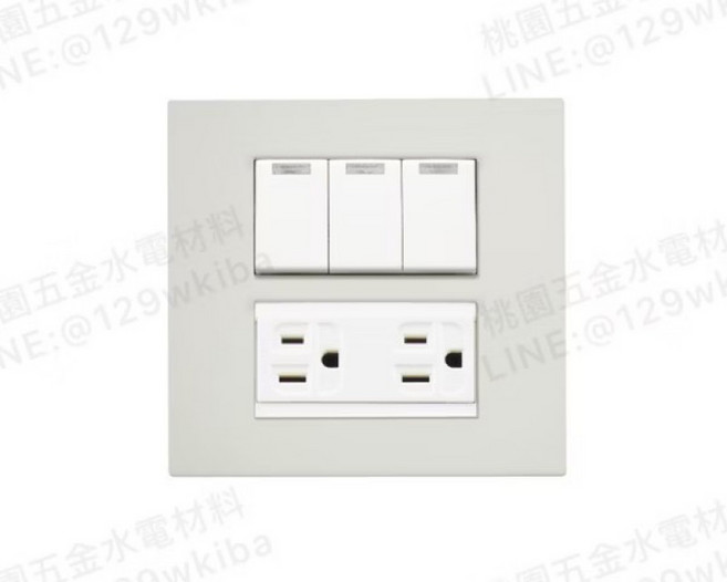 Suzone樹榮 雅典雙聯開關插座組, 1個, 雙聯三開關雙插座附接地,GR灰