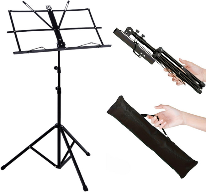 루니텍 악보 보면대 접이식 경량 휴대용 가방 포함, 블랙, 1개