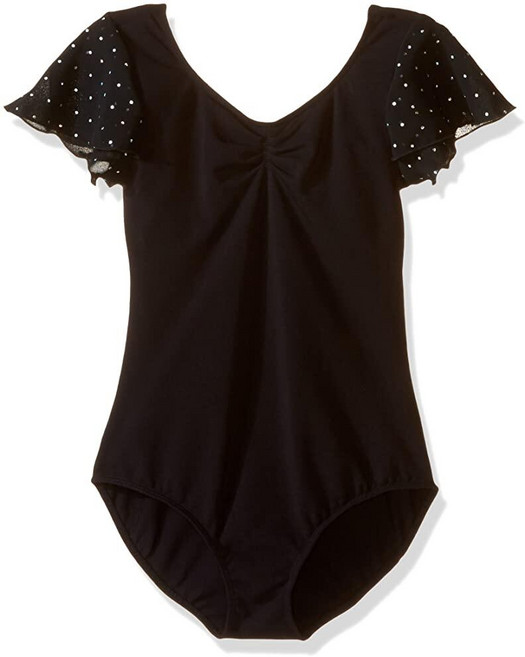 Bloch Dance GIRL 걸의 스칼렛 플러터 슬리브 레오타드 스팽글 도트 블랙 사이즈 8-10 255450, Bloch Dance GIRL 걸의 스칼렛 플러터 슬리