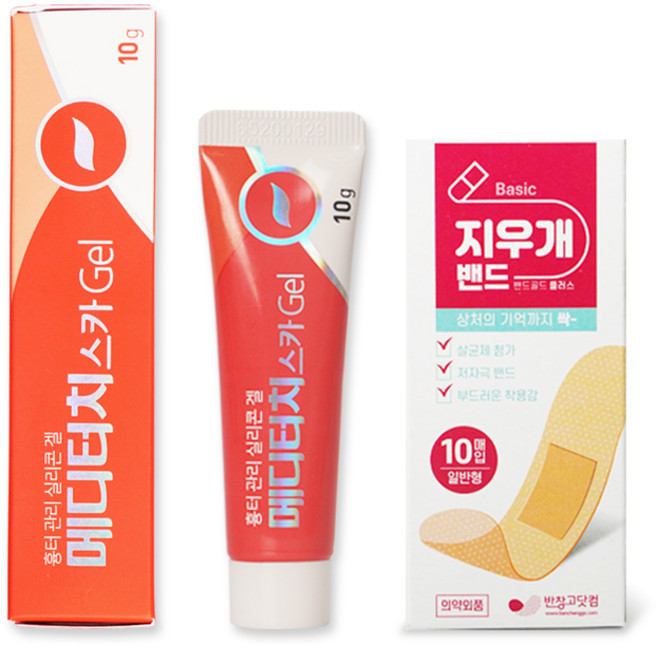 일동제약 메디터치 스카겔 10g 실리콘겔 흉터관리 + 지우개밴드 10매 멸균밴드, 1세트