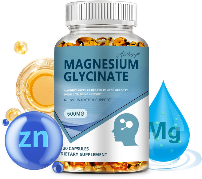 마그네슘 글리시네이트 500mg - 근육 수면 지원 스트레스 완화 - 높은 흡수율, 2개, 120정