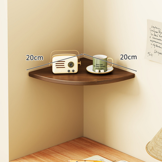 牆上置物架三角架客廳牆角支架木板壁掛式轉角書架免打孔收納架子, 1個, 胡桃色20*20-免打孔-送粘貼支架*4:如圖