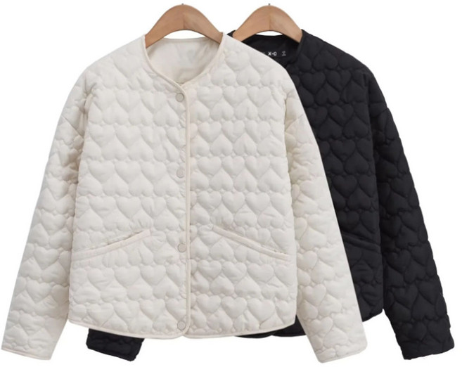BAYEI 하트 퀼팅 경량 패딩 자켓 노카라 포켓 누빔 점퍼 봄 가을 간절기 깔깔이 스냅단추