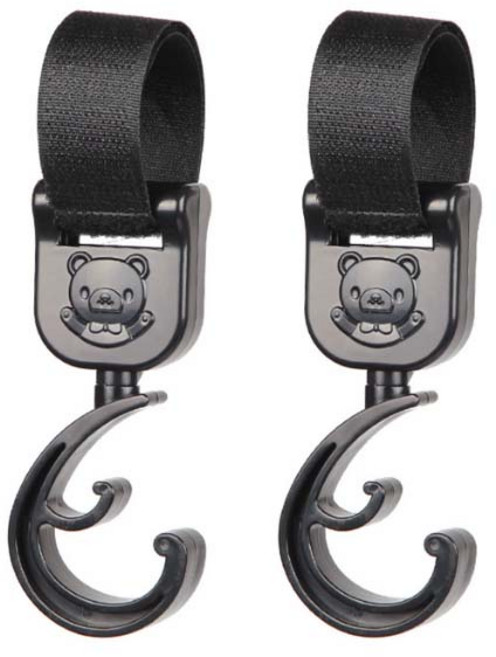 엘스 360도 회전 벨크로 더블후크 유모차 걸이 (2P 세트), 2개, 블랙