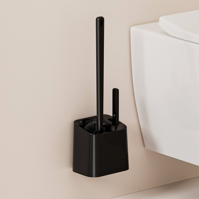 락톡마켓 2in1 벽걸이형 화장실 욕실 변기솔 청소솔 틈새 브러쉬 거치대 세트, 블랙 1p