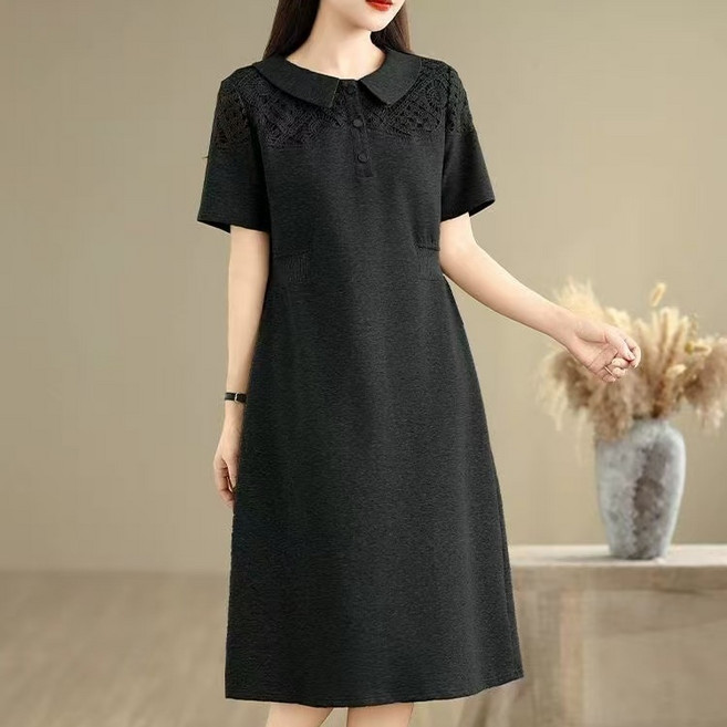 루스리더 여성용 카라넥 펀칭 반팔 원피스 ES10