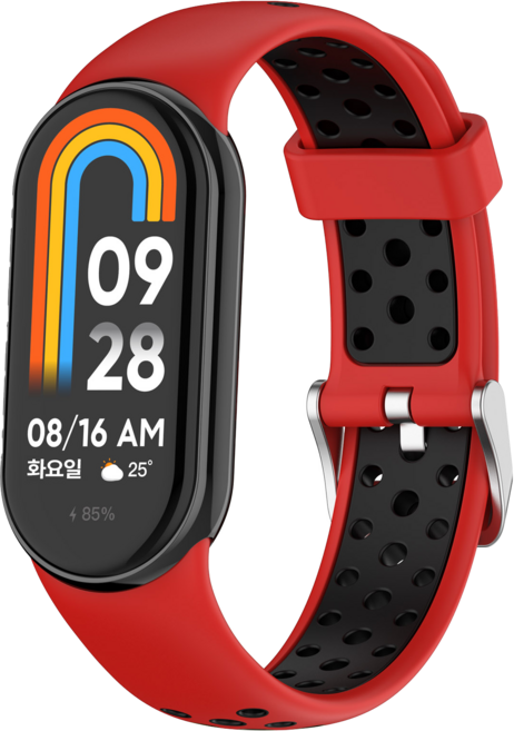 TAOMI 샤오미 미밴드8 호환 스트랩 스테인레스 메탈 벨크로 케이블 보호필름 풀커버 케이스, 02.투톤 버클형-레드/블랙, 1개