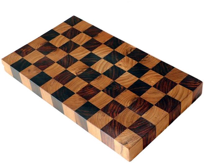 스와하 핸드메이드 엔드그레인 도마 티크+흑단 사각 중형 40x25cm / 체크 바둑판 모양 / 캠핑 플레이팅 / 두께 42mm, 1개