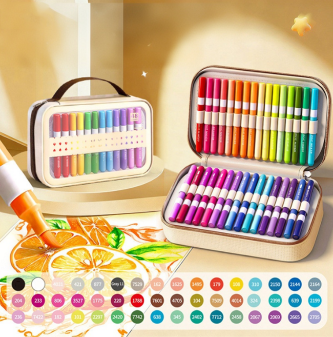 Fowod 아크릴 마카펜 대용량 드로잉 미술 전문 채색 소프트 브러쉬 펜+크로스백 수납, 1개, 48개