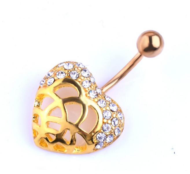 時尚奢華水晶愛心肚臍環 不鏽鋼桃心造型肚臍釘, 1個