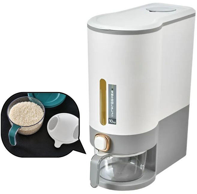 하루연구소 밀폐 쌀통 쌀보관 용기 계량 잡곡통 식약청 검사완료, 시크 그레이, 1개