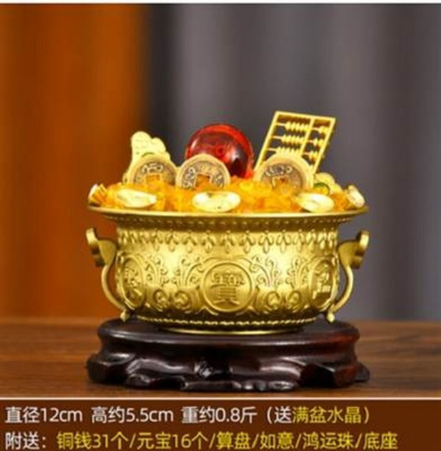 聚寶盆 擺飾 附銅錢 元寶 算盤 如意 鴻運珠 底座, 純銅聚寶盆招聚擺件家居香爐工藝品裝飾品店鋪公司開業禮品