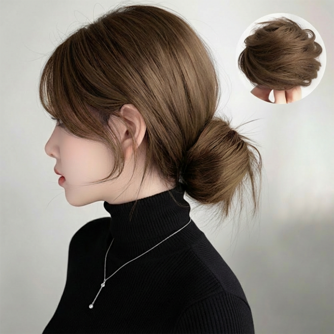 SEVOREN 풍성한 볼륨 올림머리 고무줄 똥머리 가발 부분가발, 1개, 라이트 브라운