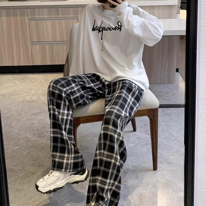 커플 체크 양털 기모 파자마 바지 겨울 남녀공용 잠옷 하의 데일리 와이드핏 도톰 홈웨어