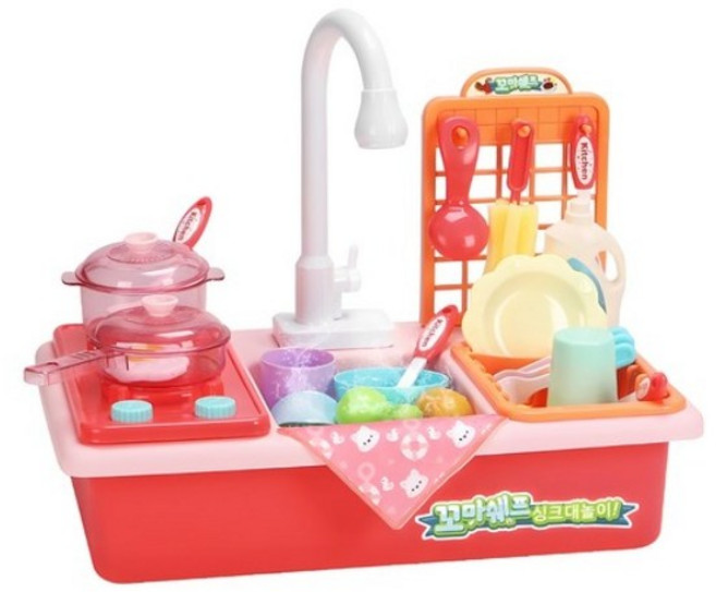 레츠토이 꼬마쉐프 싱크대 주방놀이, 분홍색, 3세트
