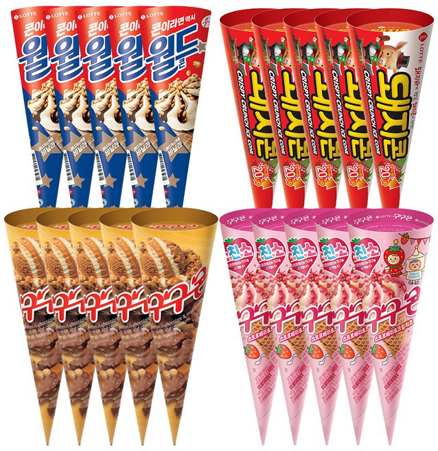 스친소 구구콘 스트로베리 x5개+구구콘 x5개+돼지콘 x5개+월드콘 바닐라 x5개 4종 혼합구성, 1세트, 3.15L