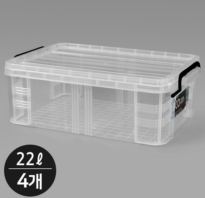 지오리빙 레오박스 다용도정리함 리빙박스 수납 공간 정리함, 투명, 4개