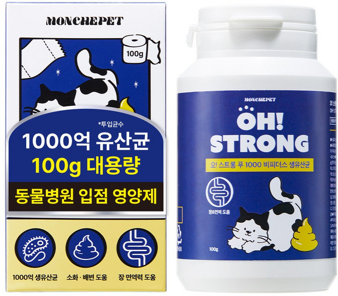 동물병원 입점 몽셰펫 고양이 생 유산균 영양제 대용량 100g, 1개, 장건강/유산균, 50회분