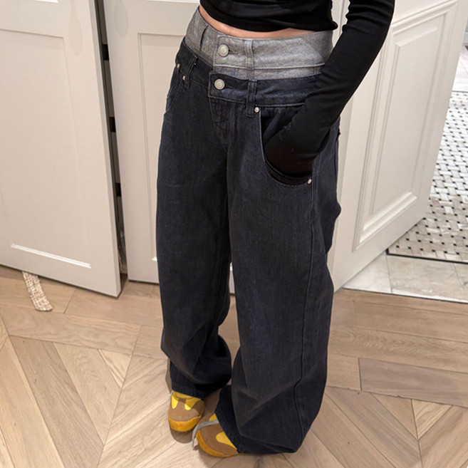 대박난박양 레이어드 투톤 데님팬츠