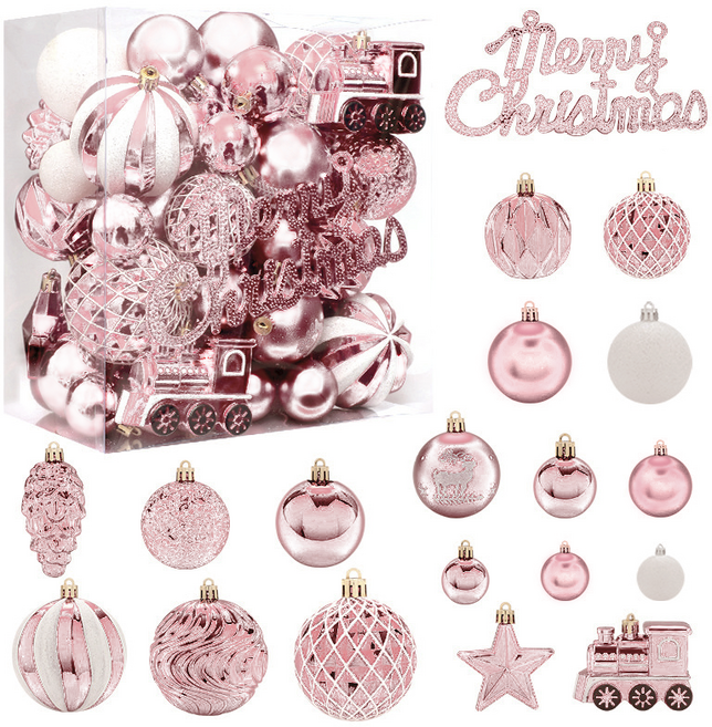 베스템 풍성한 크리스마스 트리 오너먼트 장식 볼 세트 65P, 1세트, 러블리핑크