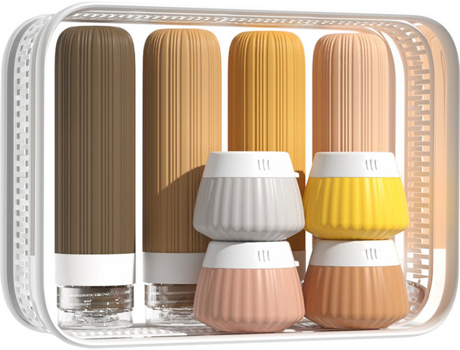 호밍사이 여행용공병세트 휴대용 실리콘 공병 새지않는 실리콘 트래블 보틀 여행용 공병 90ml 40ml 8P, 1개, 브라운계열