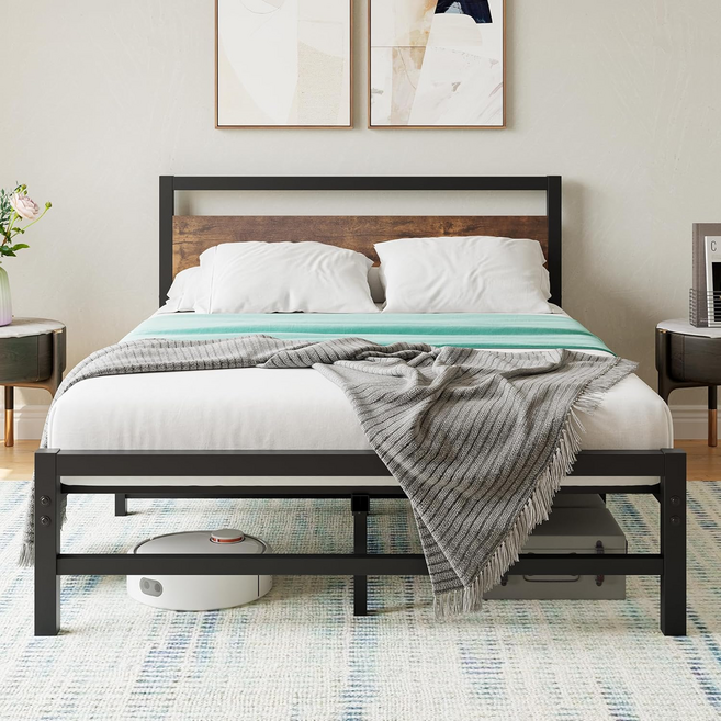 튼튼한 철재 침대 프레임, 블랙+빈티지